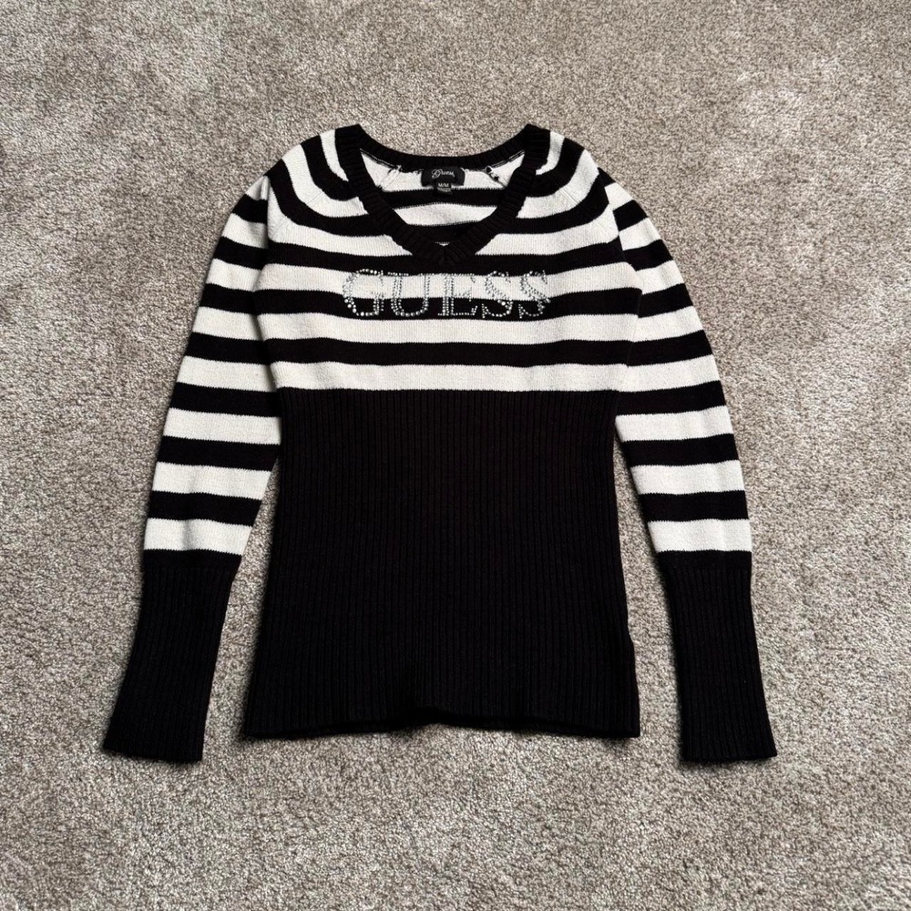 BLACK & WHITE GUESS Y2K RHINESTONE KNIT SWEATER